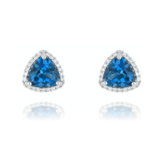Allum & Sidaway 9ct White Gold London Blue Topaz and Diamond Stud Earrings