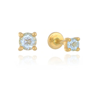 A&S Ear Styling Collection 14ct Yellow Gold 3mm Aquamarine Single Stud Earring