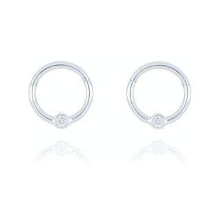 A&S Ear Styling Collection 14ct White Gold 2mm Diamond Side Set Single Hoop Earring