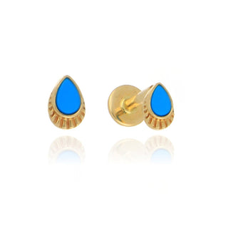 A&S Ear Styling Collection 14ct Yellow Gold Pear Turquoise Single Stud Earring