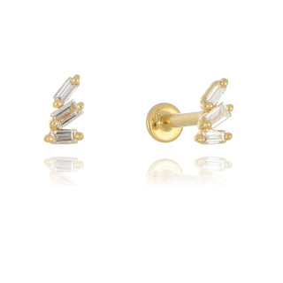 A&S Ear Styling Collection 14ct Yellow Gold Triple Baguette Cut Diamond Fan Single Stud Earring