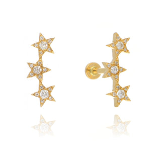 A&S Ear Styling Collection 14ct Yellow Gold Triple Diamond Star Single Stud Earring