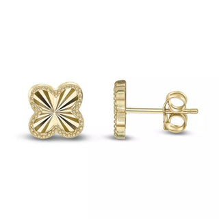 9ct yellow gold diamond cut clover stud earrings