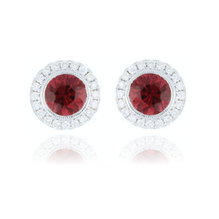 18ct White Gold 1.53ct Rubellite And Diamond Cluster Stud Earrings