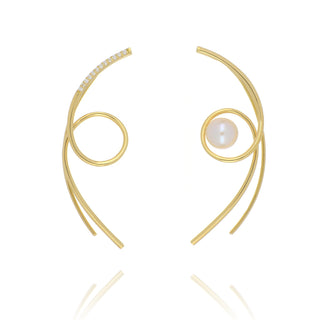 18ct Yellow Gold 0.11ct Diamond & Pearl Drop Earrings 