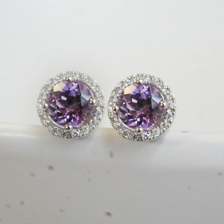 18ct White Gold 1.05ct Amethyst And Diamond Cluster Stud Earrings