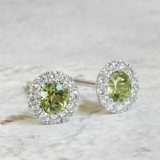 A&S Birthstone Collection 9ct White Gold Peridot And Diamond August Birthstone Stud Earrings