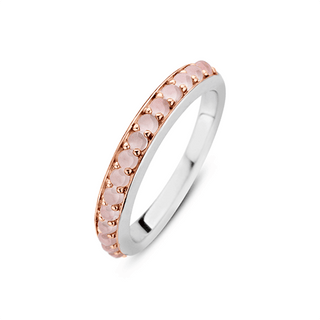 Ti Sento Silver & Rose Gold Plated Pink Crystal Ring - Size 56