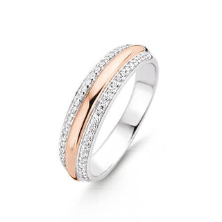 Ti Sento Silver & Rose Gold Plated Cz 3 Row Ring - Size 56