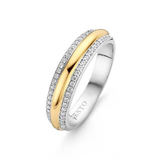Ti Sento Silver & Yellow Gold Plated Cz 3 Row Ring - Size 54