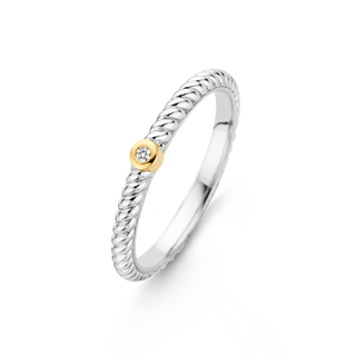 Ti Sento Silver & Yellow Gold Plate Cz Rope Ring - Size 54