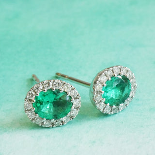 18ct White Gold 0.73ct Emerald And Diamond Cluster Stud Earrings