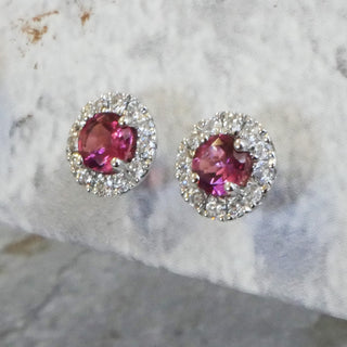 A&S Birthstone Collection 9ct White Gold Pink Tourmaline And Diamond October Birthstone Stud Earrings