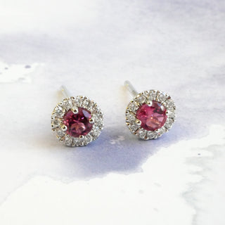A&S Birthstone Collection 9ct White Gold Pink Tourmaline And Diamond October Birthstone Stud Earrings