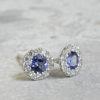A&S Birthstone Collection 9ct White Gold Tanzanite And Diamond December Birthstone Stud Earrings
