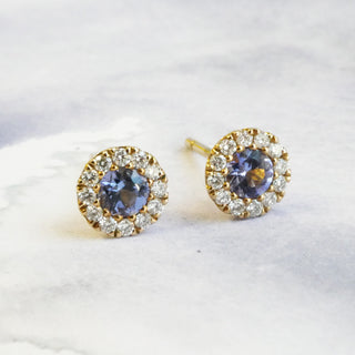 A&S Birthstone Collection 9ct Yellow Gold Tanzanite And Diamond December Birthstone Stud Earrings