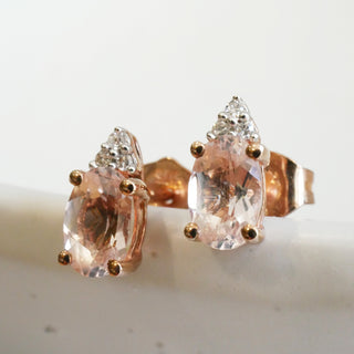 9ct Rose Gold 0.68ct Morganite And Diamond Stud Earrings