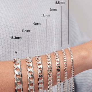 Sterling Silver Curb Chain (13.3mm) Bracelet 8.5 inch