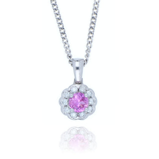 18ct White Gold Pink Sapphire And Diamond Flower Cluster Necklace