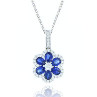 18ct White Gold 1.34ct Sapphire And Diamond Flower Pendant