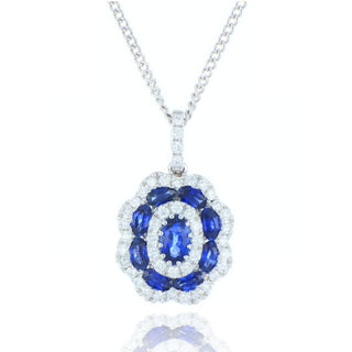 18ct white gold 0.84ct sapphire and diamond flower necklace