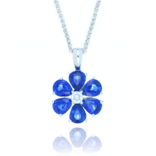 18ct White Gold 2.38ct Sapphire And Diamond Flower Necklace