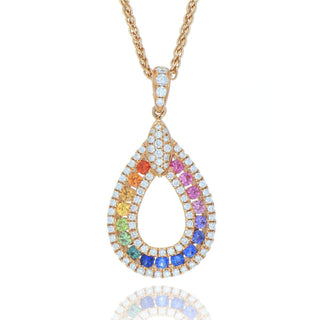 18ct Rose Gold 0.42ct Rainbow Sapphire And Diamond Openwork Pear Necklace