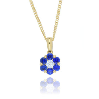 18ct Yellow Gold 0.35ct Sapphire And Diamond Flower Cluster Necklace