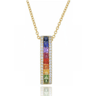 18ct Yellow Gold 0.63ct Rainbow Sapphire And Diamond Drop Necklace