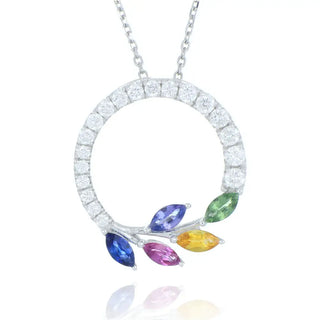 18ct white gold 0.80ct rainbow sapphire and diamond necklace