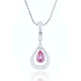 18ct white gold 0.48ct pink sapphire and diamond pear necklace