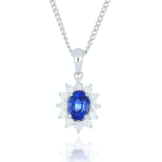 18ct white gold 0.72ct sapphire and diamond halo necklace
