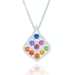 18ct White Gold 0.84ct Rainbow Sapphire and Diamond Necklace