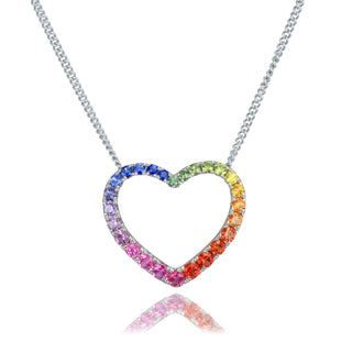 Fine Jewellery Jewellery 18ct White Gold 0.89ct Rainbow Sapphire Heart Necklace 1402393