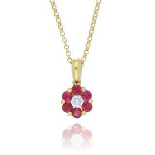 Fine Jewellery Jewellery 18ct Yellow Gold 0.38ct Ruby And Diamond Flower Cluster Necklace 1403221