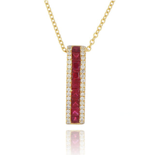 18ct Yellow Gold 0.64ct Ruby and Diamond Bar Necklace