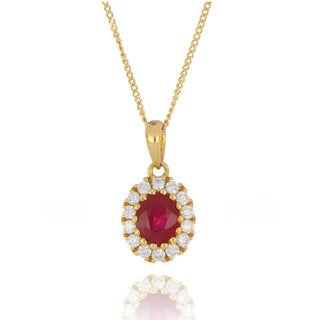 18ct Yellow Gold 0.45ct Ruby and Diamond Cluster Necklace