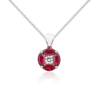 Fine Jewellery Jewellery 18ct White Gold 0.33ct Ruby and Diamond Cluster Necklace 1403265