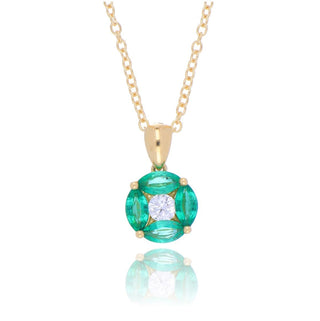 18ct Yellow Gold 0.43ct Emerald And Diamond Cluster Necklace
