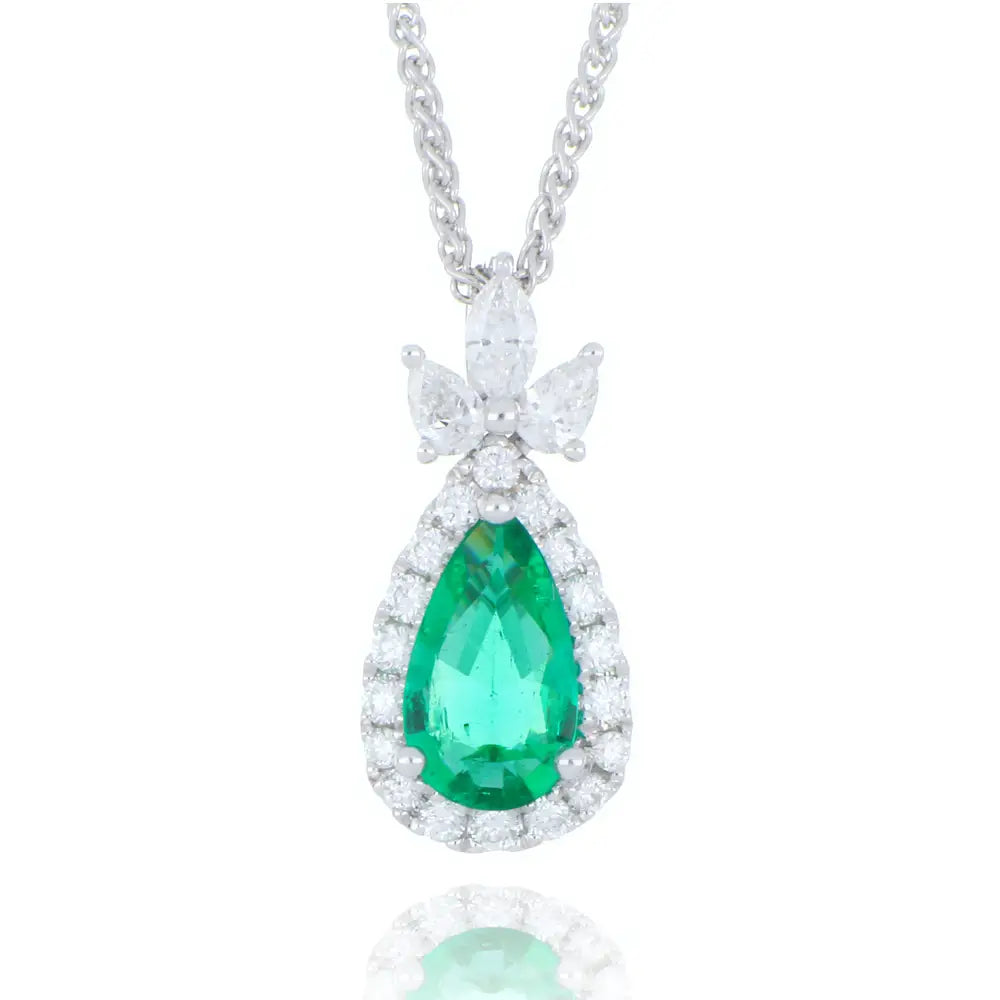 18ct white gold 0.60ct Columbian emerald and diamond necklace