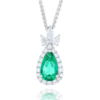 18ct white gold 0.60ct Columbian emerald and diamond necklace