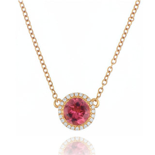 18ct Rose Gold 0.99ct Pink Tourmaline And Diamond Cluster Necklace