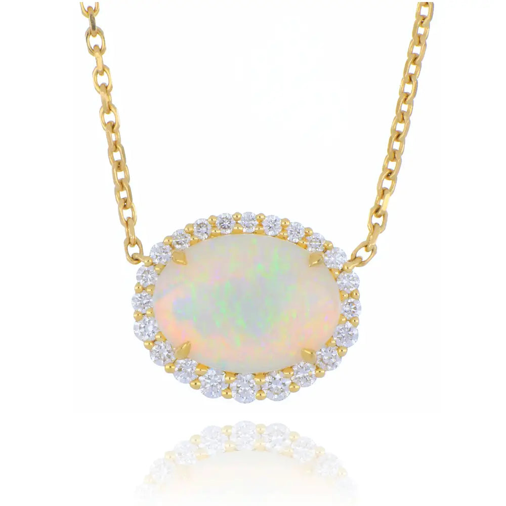 18ct yellow gold 2.90ct Australian opal and diamond cluster necklace Allum Sidaway