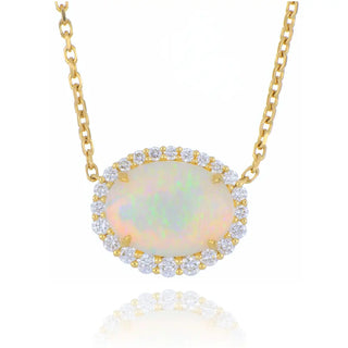 18ct yellow gold 2.90ct Australian opal and diamond cluster necklace