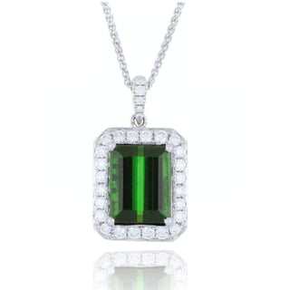 18ct white gold 4.62ct green tourmaline and diamond necklace