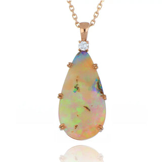 9ct rose gold 10.93ct Australian opal and fossilised wood necklace