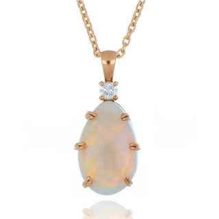 9ct rose gold 6.35ct Australian opal and diamond necklace