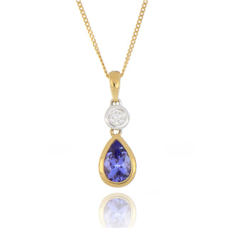 18ct Yellow Gold 0.42ct Tanzanite and Diamond Drop Necklace