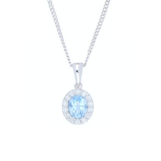 18ct White Gold 0.29ct Aquamarine And Diamond Cluster Necklace