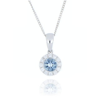 18ct White Gold 0.26ct Aquamarine and Diamond Cluster Necklace